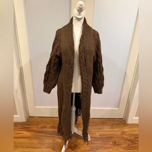 Brown Cable Knit Long Cardigan Sweater